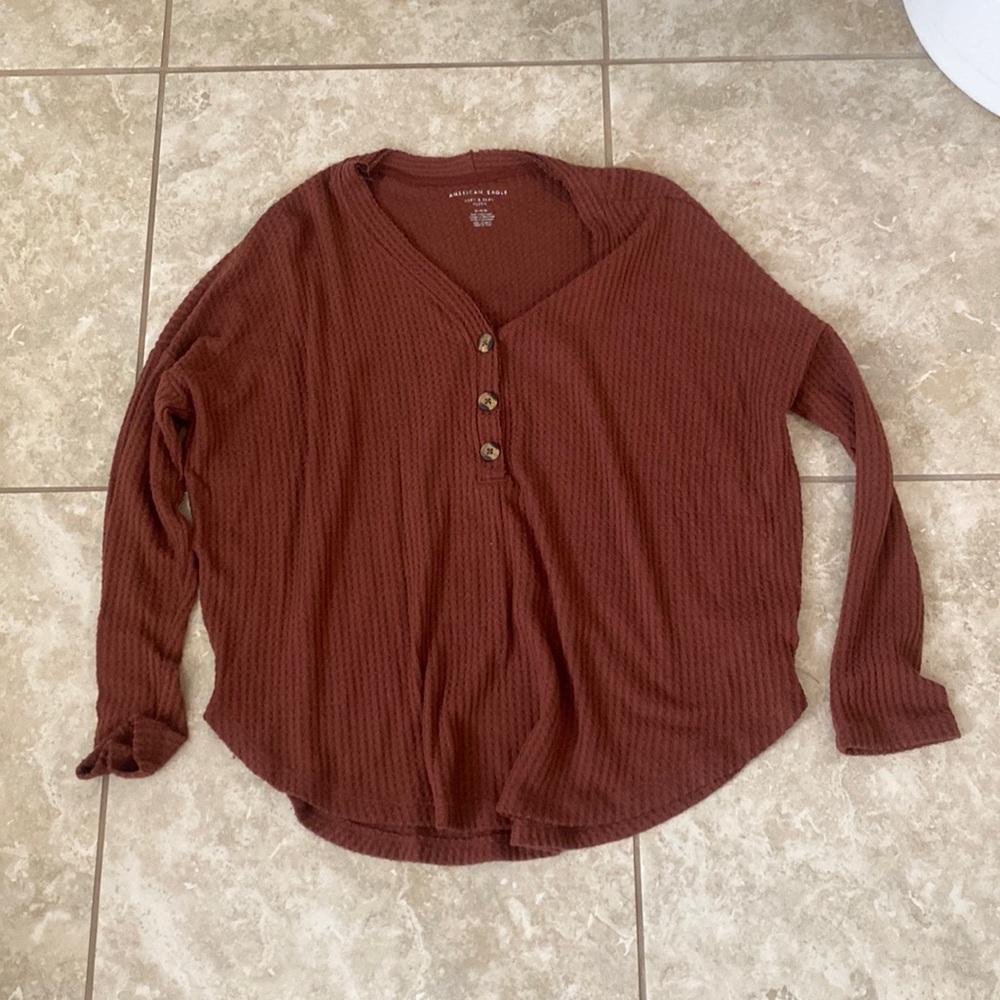 American Eagle Outfitters Brown Button-Up Top